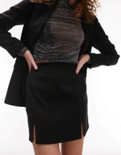 Topshop Tailored Side Split Mini Skirt In