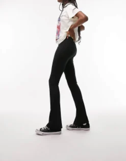 Topshop Tall Skinny Rib Flared Trousers In