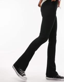Topshop Tall Skinny Rib Flared Trousers In