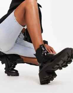 Topshop Wide Fit Bella Chunky Chelsea Boot In Croc