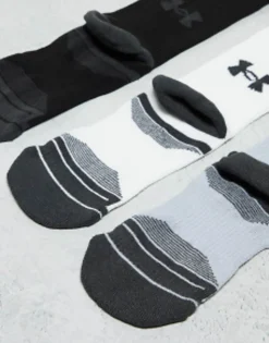 Under Armour Performance Tech 3 Pack Crew Socks In Grey White And Black