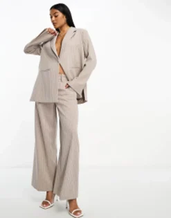 Vero Moda Aware Oversized Pinstripe Blazerand Wide Leg Trouser Co-Ord In Stone