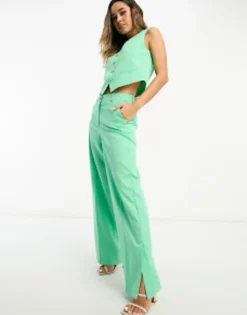 Vero Moda Tailored Waistcoat And Wide Leg Co-Ord In Green