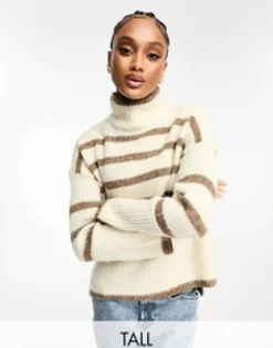 Vero Moda Tall High Neck Oversized Stripe Jumper In