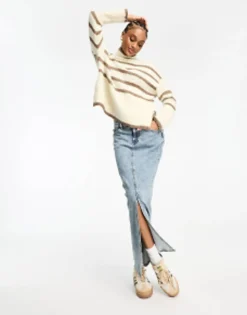 Vero Moda Tall High Neck Oversized Stripe Jumper In