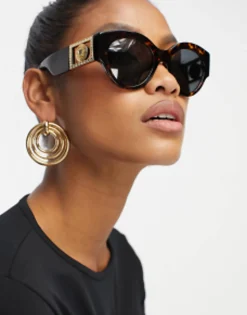 Versace Oversized Round Sunglasses In Tortoiseshell
