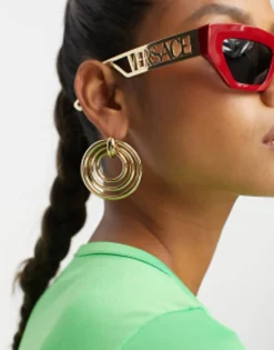 Versace Rectangle Festival Sunglasses With Gold Detail In