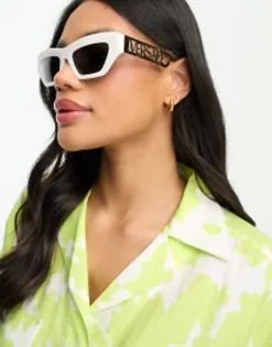 Versace Rectangle Festival Sunglasses With Gold Detail In
