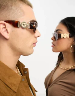 Versace Rectangle Sunglasses In Tortoiseshell