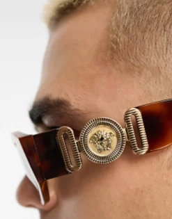 Versace Rectangle Sunglasses In Tortoiseshell