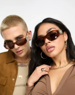 Versace Rectangle Sunglasses In Tortoiseshell