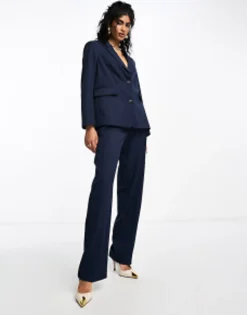 Vila Twill Tailored Oversized Blazer And Wide Leg Trouser Co-Ord In Navy