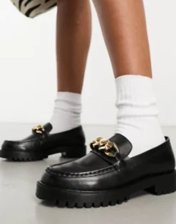 Walk London Clara Chain Loafers In Leather