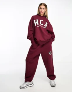 Weekend Collective Oversized Jogger And Tshirt With Wca Logo In Burgundy