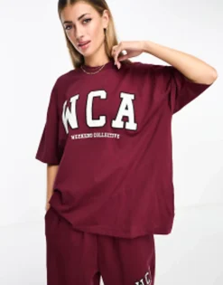 Weekend Collective Oversized Jogger And Tshirt With Wca Logo In Burgundy