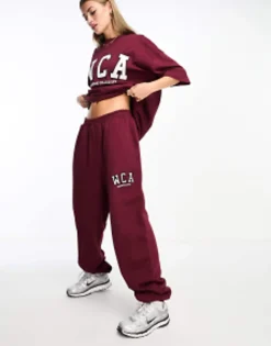 Weekend Collective Oversized Jogger And Tshirt With Wca Logo In Burgundy